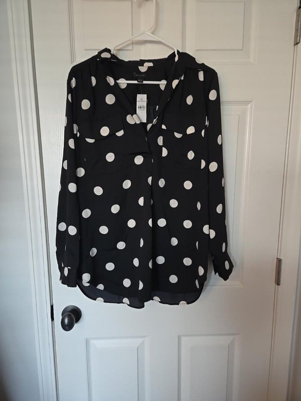 Ann Taylor Black and White Polka Dot Blouse - Size Large - NWT